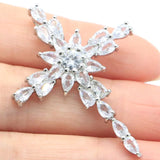Classic Long Cross Sapphire Aquamarine 925 Silver Pendant
