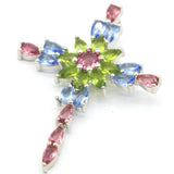 Gorgeous Cross Pendant with Peridot, Tourmaline, and Tanzanite in 925 Silver