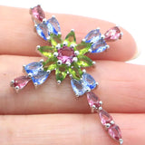 Gorgeous Cross Pendant with Peridot, Tourmaline, and Tanzanite in 925 Silver