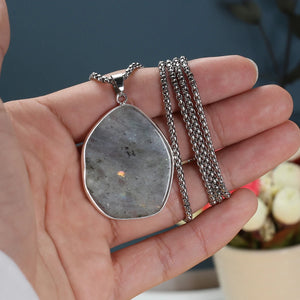 Labradorite Stone Necklace Pendant Stainless Steel Jewelry Charms