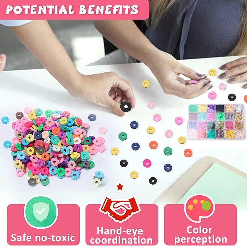 Polymer Clay Beads For Jewelry Making, Flat Round Spacer Disc Beads