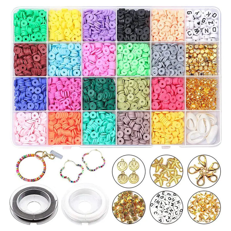 Polymer Clay Beads for Bracelets, Flat Round Loose Disc Beads