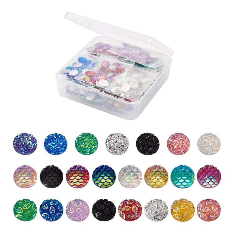 460Pcs 12mm Mix Colors Druzy Agate Mermaid Fish Scale Resin Cabochons