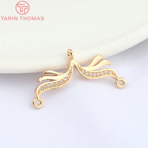 10PCS 28.5x9MM Brass Zircon Wing Pendants DIY Jewelry Making Findings