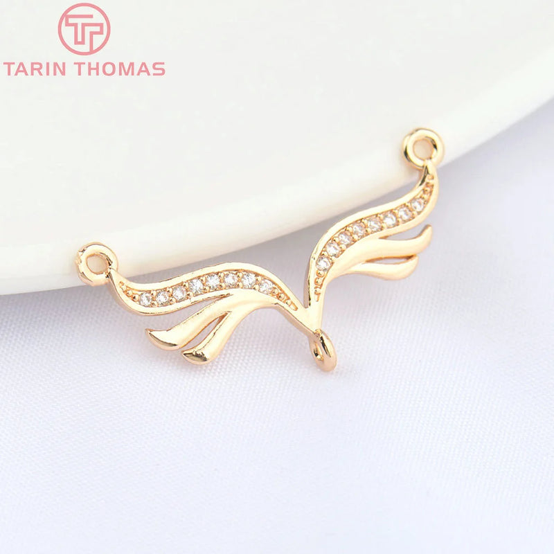 10PCS 28.5x9MM Brass Zircon Wing Pendants DIY Jewelry Making Findings
