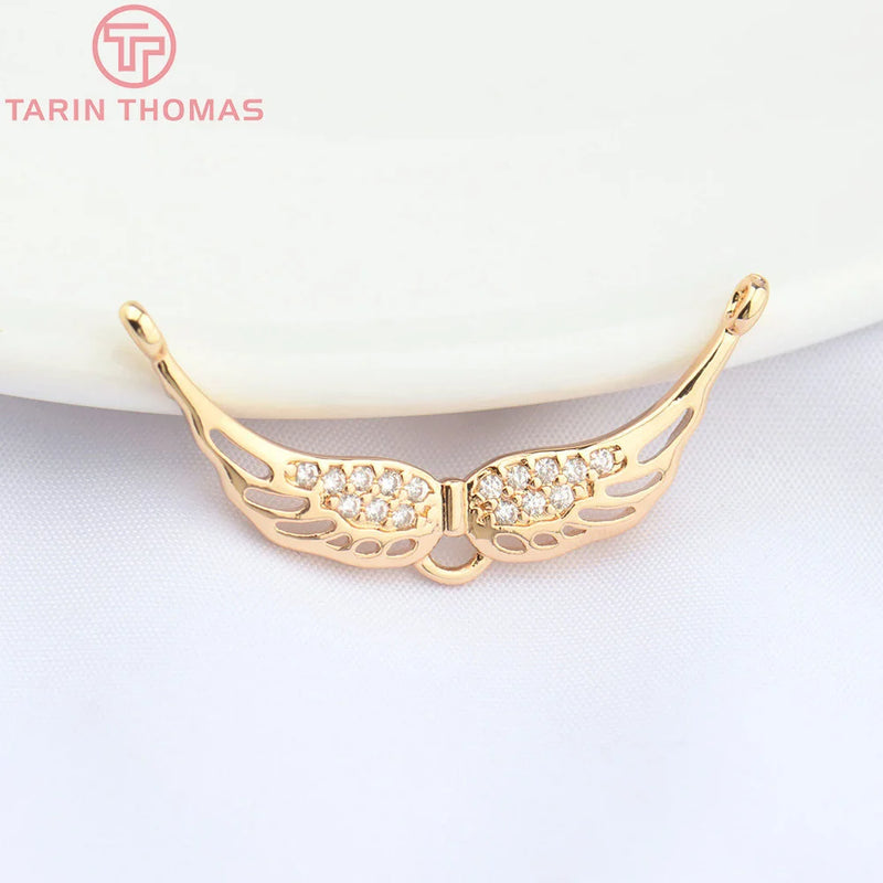 10PCS 30.5x14MM Brass Zircon Wings Pendants for Jewelry Making