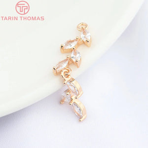 6PCS 7x31MM Leaf Pendants 24K Champagne Brass Zircon Jewelry Findings