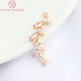 6PCS 7x31MM Leaf Pendants 24K Champagne Brass Zircon Jewelry Findings