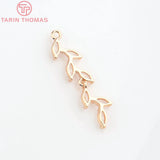 6PCS 7x31MM Leaf Pendants 24K Champagne Brass Zircon Jewelry Findings