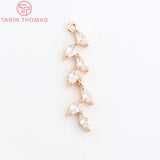 6PCS 7x31MM Leaf Pendants 24K Champagne Brass Zircon Jewelry Findings