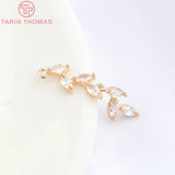 6PCS 7x31MM Leaf Pendants 24K Champagne Brass Zircon Jewelry Findings