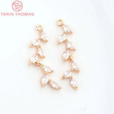 6PCS 7x31MM Leaf Pendants 24K Champagne Brass Zircon Jewelry Findings