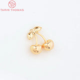 6PCS 11.5x13MM 24K Brass Cherry Pendants for DIY Jewelry Making