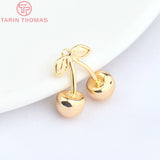 6PCS 11.5x13MM 24K Brass Cherry Pendants for DIY Jewelry Making