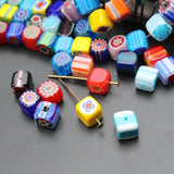46Pcs 8mm Square Lampwork Glass Beads Mix Patterns & Colors for Jewelry Making