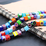 46Pcs 8mm Square Lampwork Glass Beads Mix Patterns & Colors for Jewelry Making