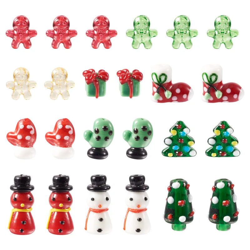 46Pcs Christmas Lampwork Beads Snowman Gloves Christmas Tree for DIY Jewelry