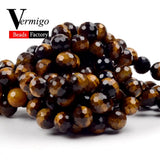 46pcs 8mm Faceted Yellow Tiger Eye Gemstones Round Beads for Jewelry Making