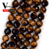 46pcs 8mm Faceted Yellow Tiger Eye Gemstones Round Beads for Jewelry Making
