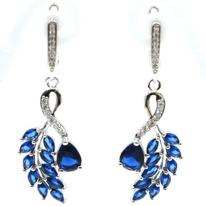 Leaf Tanzanite Pink Kunzite CZ Daily Wear Silver Earrings