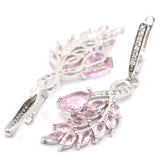 Leaf Tanzanite Pink Kunzite CZ Daily Wear Silver Earrings