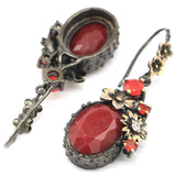 Neo-Gothic Green Emerald Ruby 925 Silver Earrings