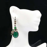 Neo-Gothic Green Emerald Ruby 925 Silver Earrings