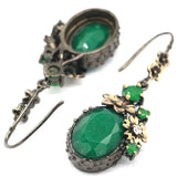 Neo-Gothic Green Emerald Ruby 925 Silver Earrings