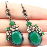 Neo-Gothic Green Emerald Ruby 925 Silver Earrings