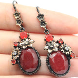 Neo-Gothic Green Emerald Ruby 925 Silver Earrings