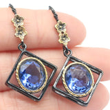 Neo-Gothic Pink Morganite Aquamarine Tanzanite Silver Earrings & Pendant