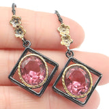 Neo-Gothic Pink Morganite Aquamarine Tanzanite Silver Earrings Pendant