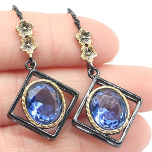 Neo-Gothic Pink Morganite Aquamarine Tanzanite Silver Earrings Pendant
