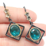 Neo-Gothic Pink Morganite Aquamarine Tanzanite Silver Earrings & Pendant