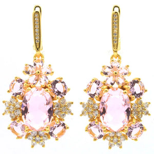 12g Pink Kunzite CZ Bride Wedding Pendant Earrings Set