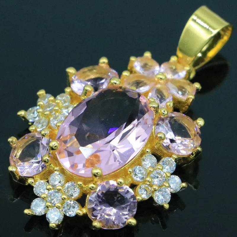 12g Pink Kunzite CZ Bride Wedding Pendant Earrings Set