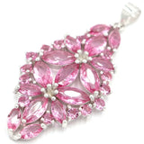 Deluxe Pink Tourmaline Aquamarine 925 Sterling Silver Pendant