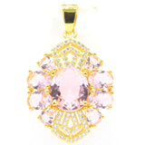 Pink Kunzite CZ 14k Silver Pendant Earrings