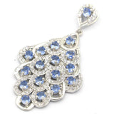 Long Rich Violet Tanzanite Aquamarine CZ Silver Pendant