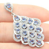 Long Rich Violet Tanzanite Aquamarine CZ Silver Pendant