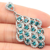 Long Rich Violet Tanzanite Aquamarine CZ Silver Pendant