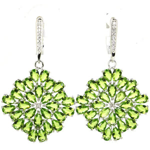 Green Peridot CZ Sterling Silver Earrings, 8.8g
