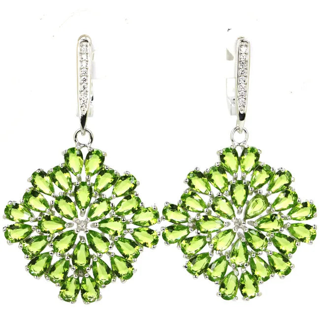 Green Peridot CZ Sterling Silver Earrings, 8.8g