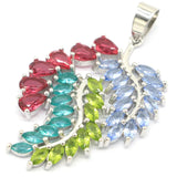 Leaf Shape Rhodolite Garnet Tanzanite Aquamarine Peridot Pendant