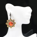 Sunflowers Jewelry Set with Orange Spessartine Garnet - Silver Earrings Pendant