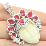 Big Egypt Goddess Face Pink Morganite Aquamarine Peridot Silver Pendant