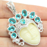 Egypt Goddess Face Pink Morganite Aquamarine Peridot Silver Pendant