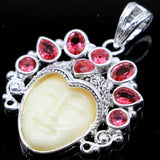 Egypt Goddess Face Pink Morganite Aquamarine Peridot Silver Pendant