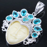 Big Egypt Goddess Face Pink Morganite Aquamarine Peridot Silver Pendant