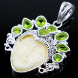 Egypt Goddess Face Pink Morganite Aquamarine Peridot Silver Pendant